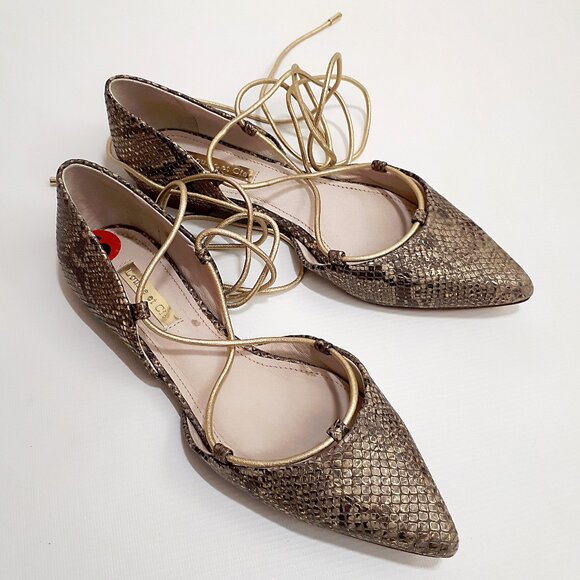 LOUISE ET CIE d'Orsay Ballerina Flats with Ankle Wrap in Metallic Snakeskin - Picture 1 of 11
